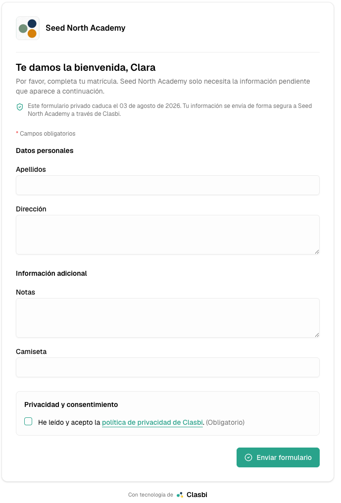Online academy enrolment form open on a mobile phone